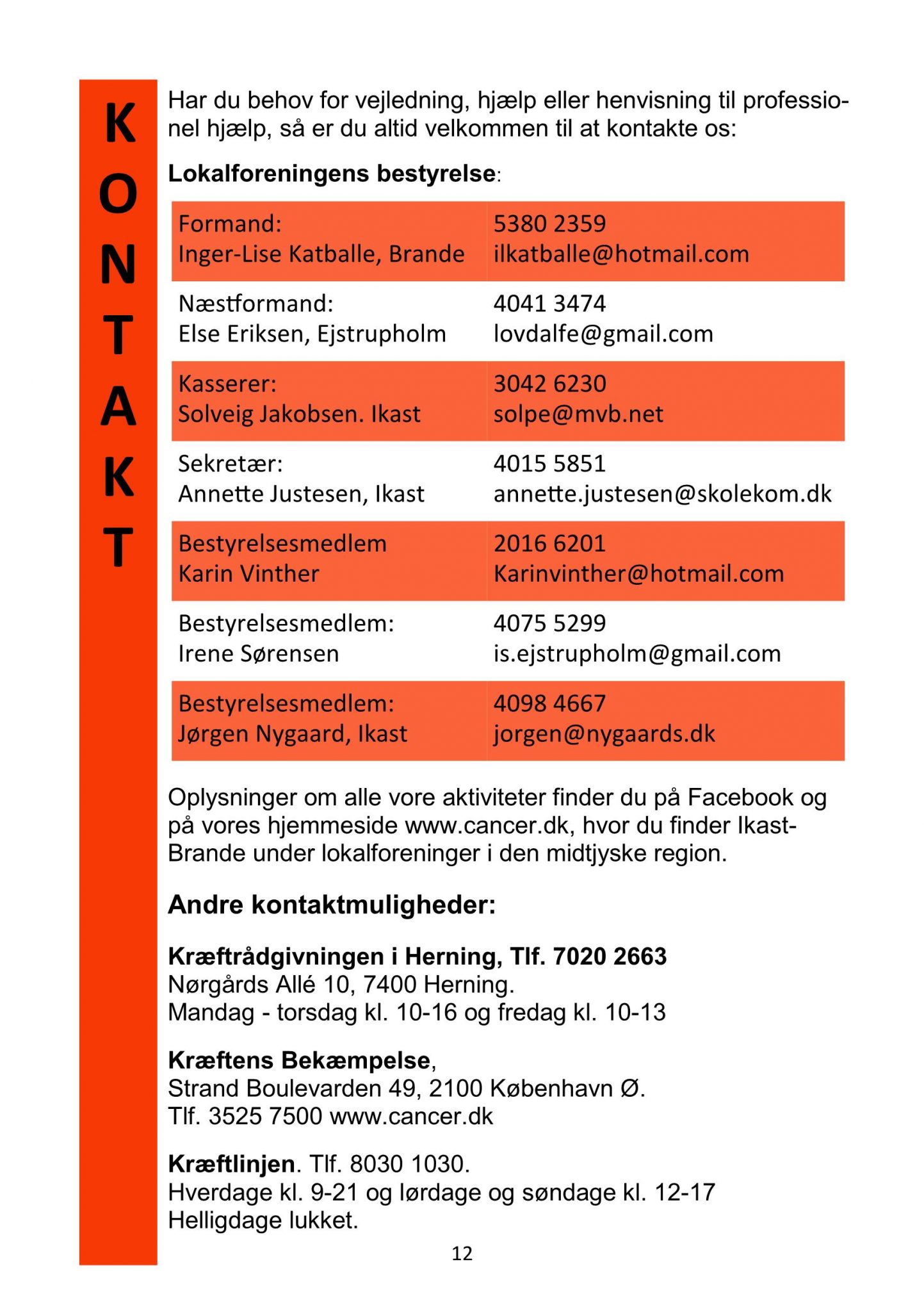 Kræftens Bekæmpelse Ikast-Brande Lokalforening – Aktivitetsprogram forår 2019