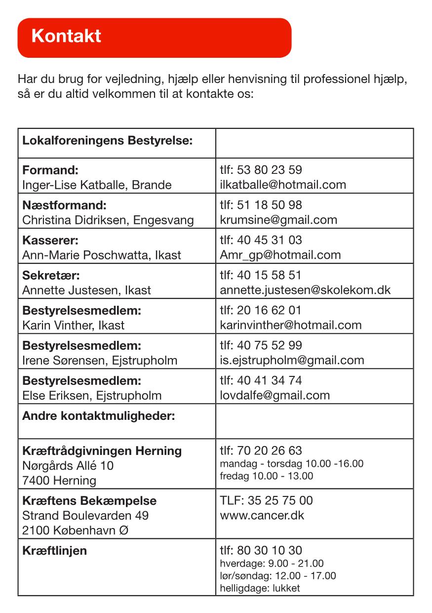 Kræftens Bekæmpelse Ikast-Brande Lokalforening – Aktivitetsprogram efterår 2019