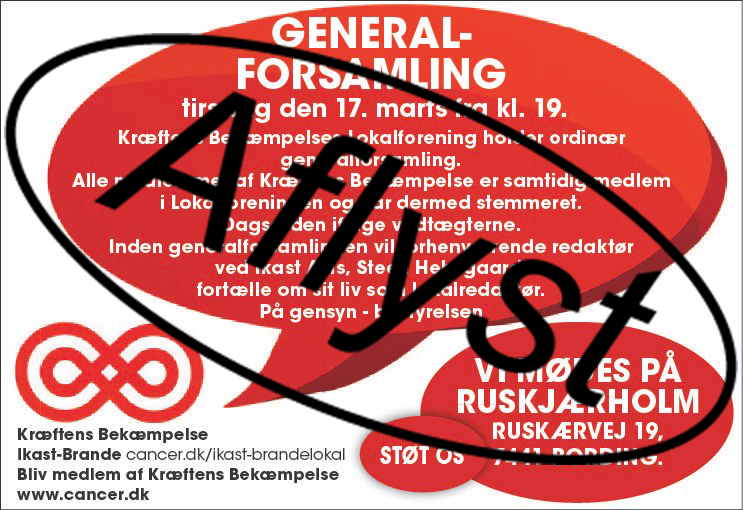 Aflyst Generalforsamling Kræftens Bekæmpelse Lokalforening