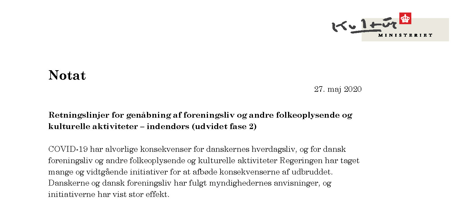 Retningslinjer for genåbning af foreningsliv.